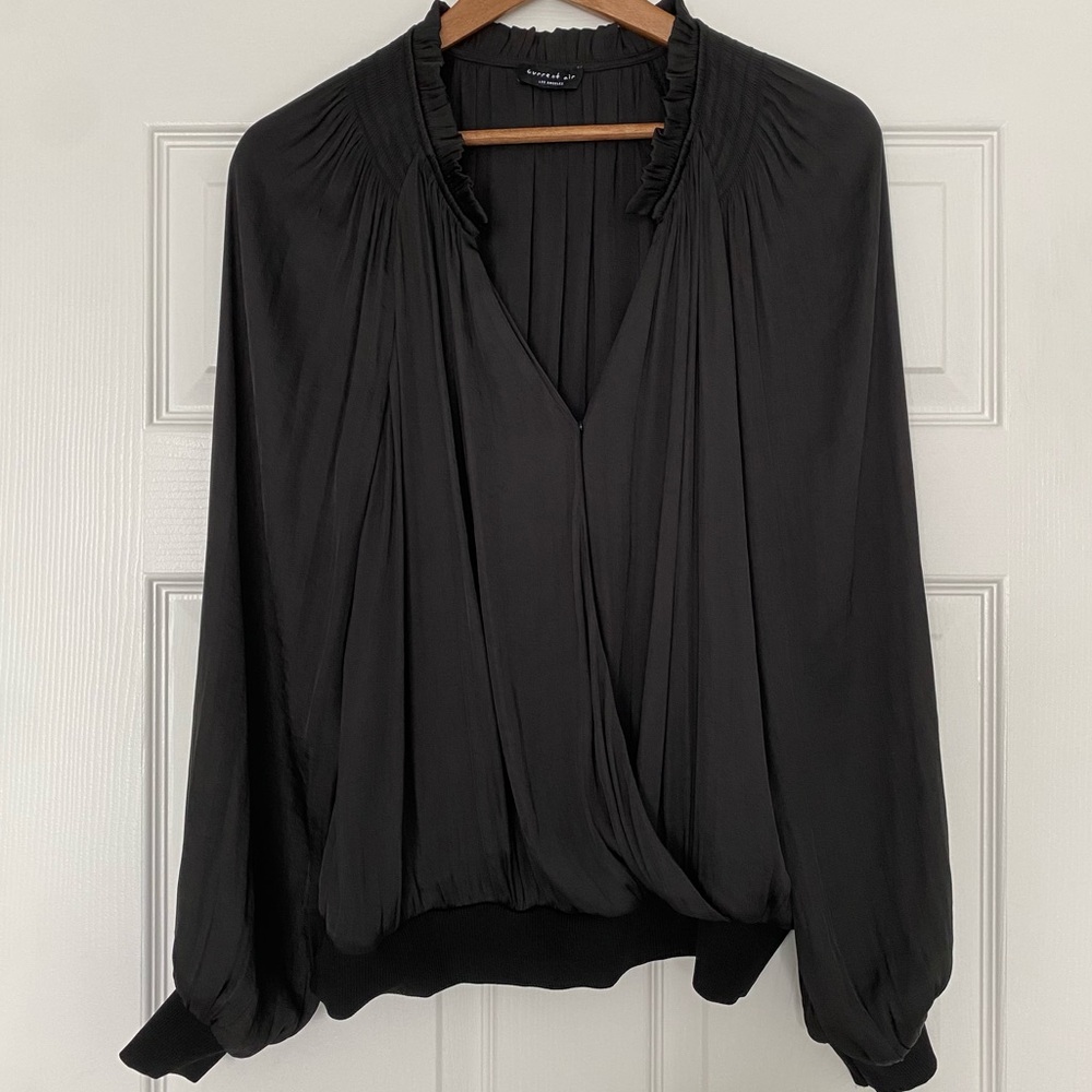 Current Air Black Draped Surplice Long-Sleeve Blouse